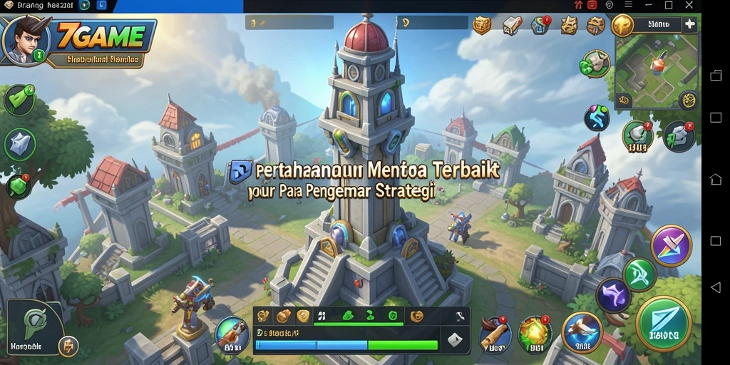 Screenshot gameplay Tower Defense di 7GAME memperlihatkan pertahanan yang strategis.