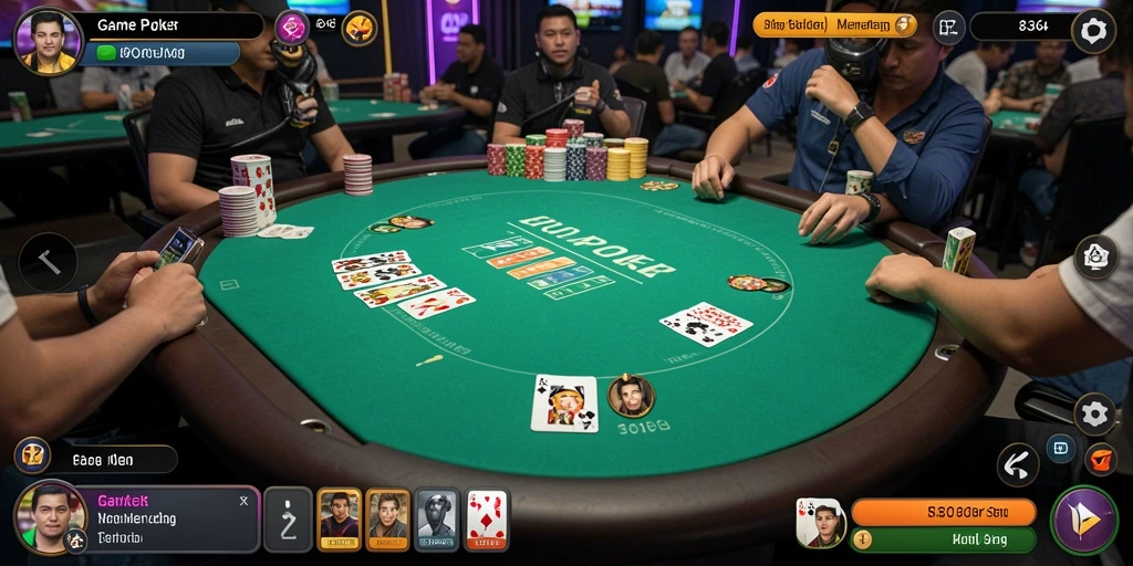 Tampilan gameplay Poker yang menegangkan dan menarik.