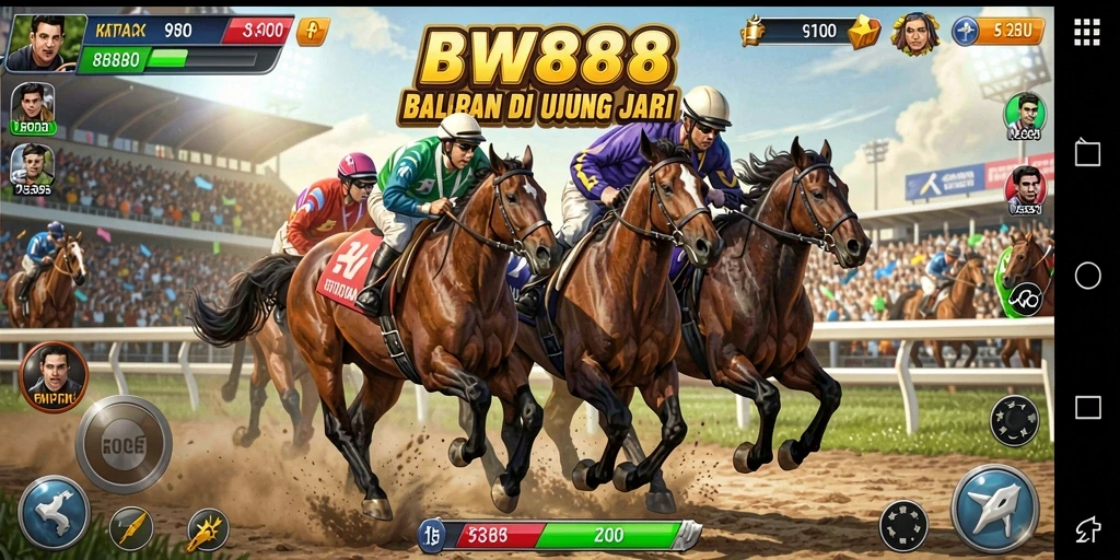 Tampilan gameplay balapan seru di BW888 dengan mobil-mobil keren.