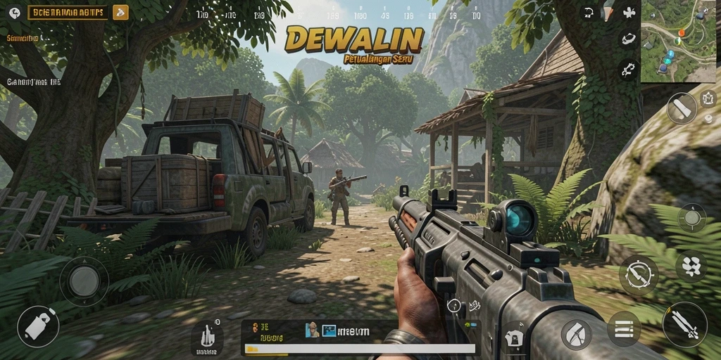 Screenshot gameplay DEWALIN menampilkan aksi tembak-menembak seru.