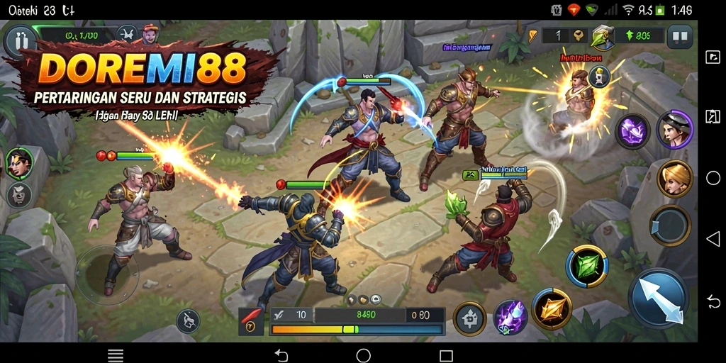 Gameplay DOREMI88 dengan pertarungan intens dan karakter unik.