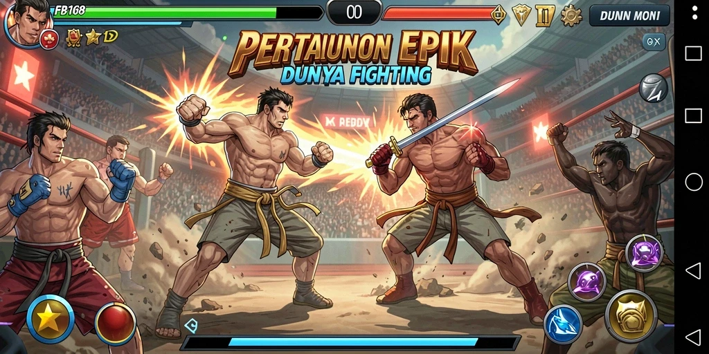 Screenshot gameplay FB168 menunjukkan aksi pertarungan yang mendebarkan.