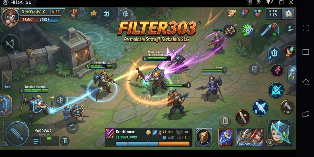 Screenshot FILTER303 menampilkan kerajaan yang megah dan pertempuran epik.