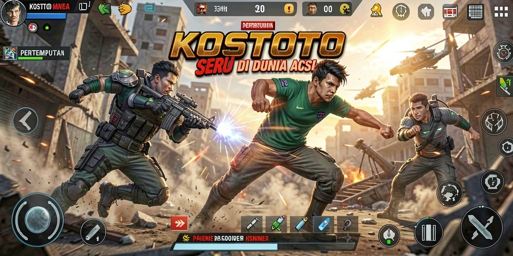 Tampilan epik dari gameplay KOSTOTO saat pertempuran berlangsung.