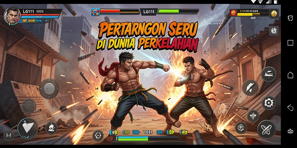 Screenshot utama LG111 dengan aksi pertarungan mengesankan.