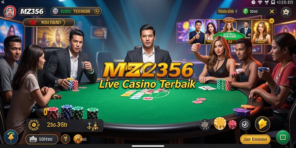 Screenshot MZ356 menampilkan dealer langsung dan permainan Live Casino yang menarik.
