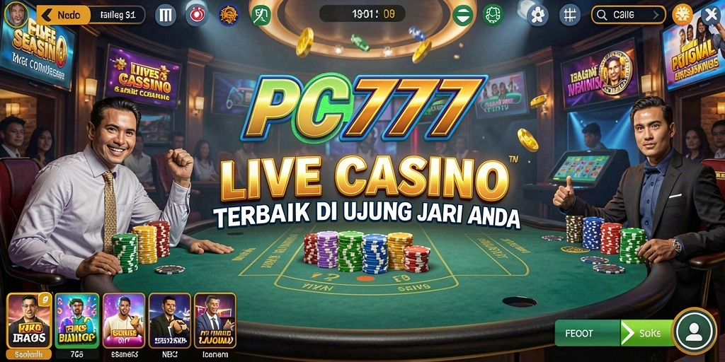 Tampilan screenshot PC777 menunjukkan dealer profesional dalam aksi di meja Live Casino.