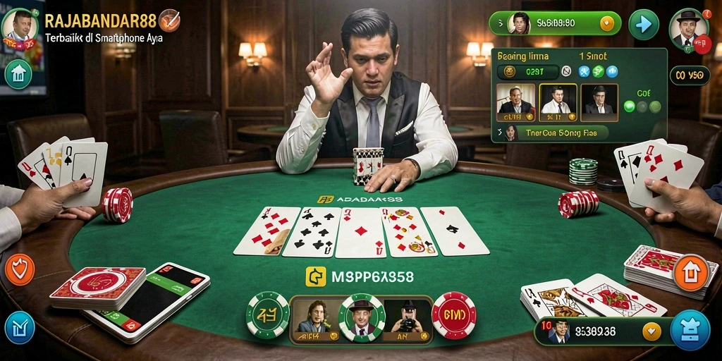 Gameplay RAJABANDAR88 menampilkan aksi seru permainan poker.