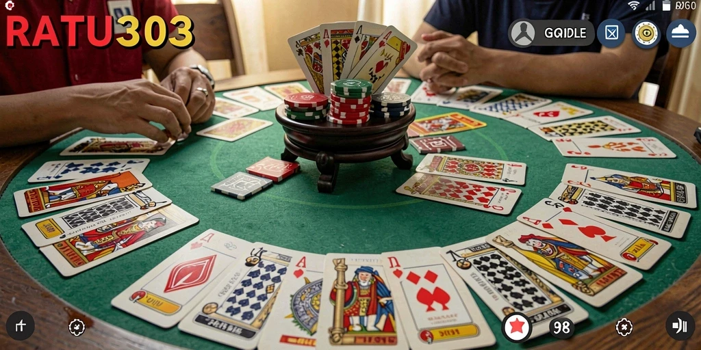 Tampilan gameplay seru dari RATU303 yang menunjukkan aksi Gaple.