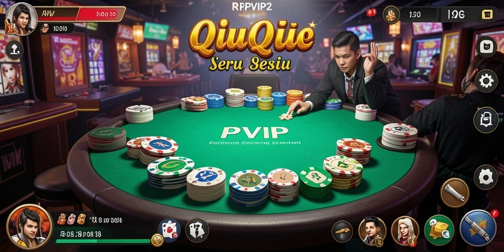 Screenshot gameplay RPVIP2 menampilkan aksi seru di meja QiuQiu.