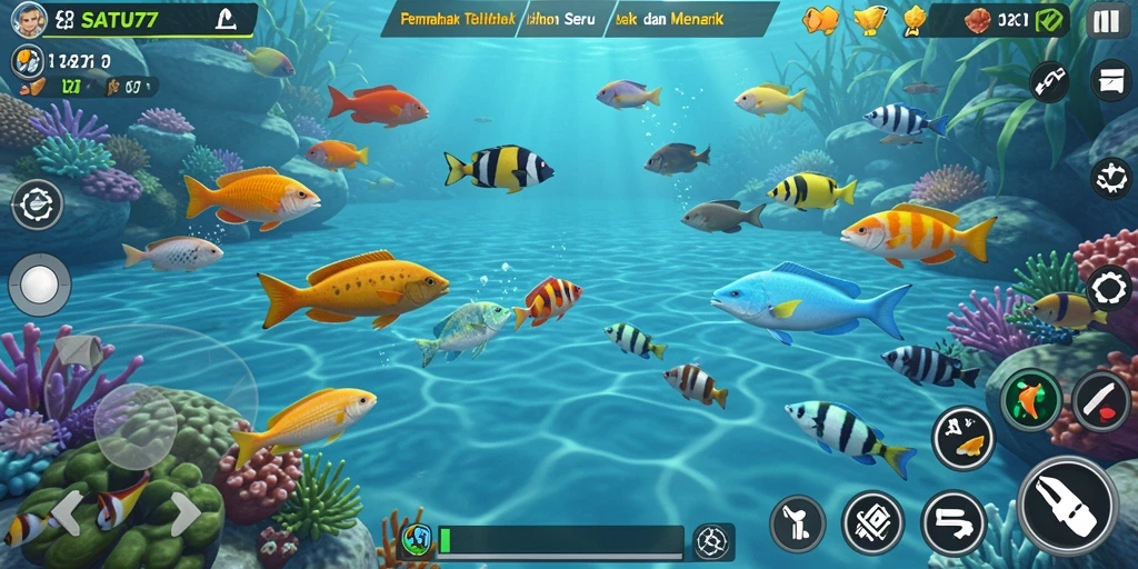 Tampilan gameplay SATU77 dengan aksi tembak ikan yang seru.