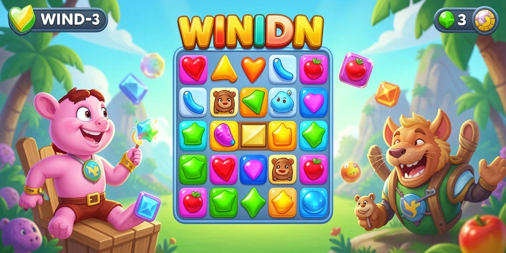 Screenshot menampilkan gameplay seru Match-3 WINIDN.