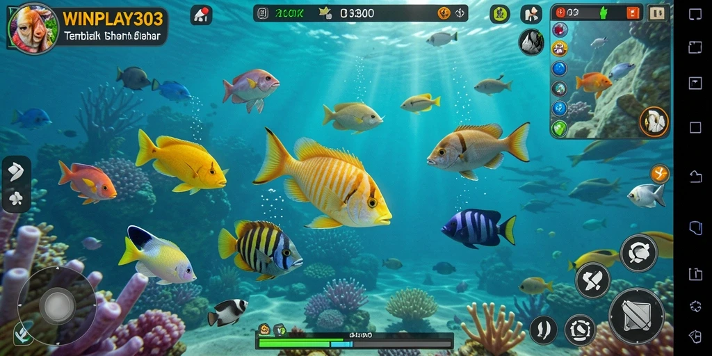 Screenshot gameplay WINPLAY303 menampilkan aksi tembak ikan yang mendebarkan.